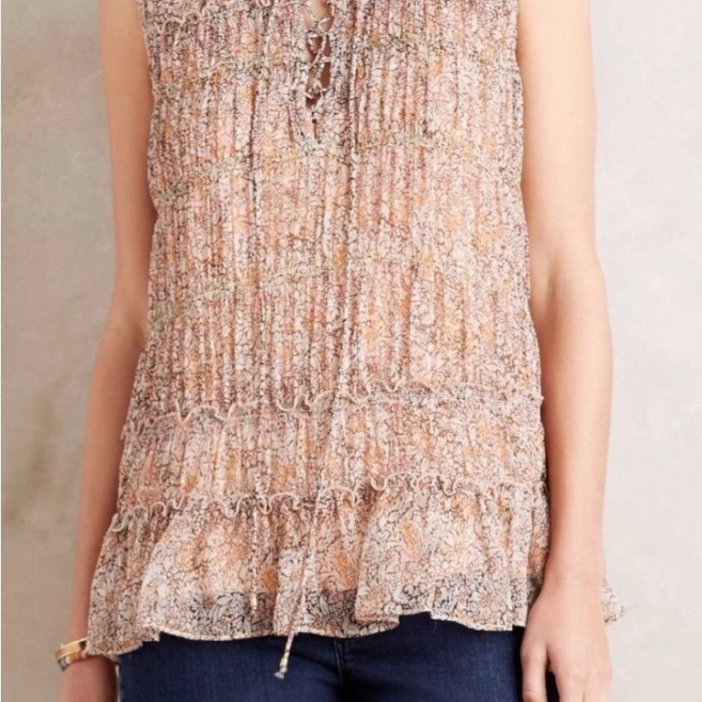 Floreat Multicolor Lace-Up Blouse